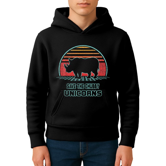 Rhino Save The Chubby Unicorns Retro 80s Style Funny Kids Hoodie