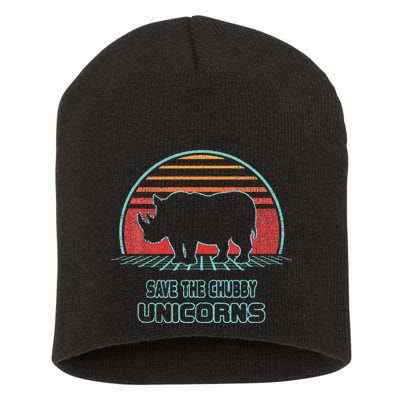 Rhino Save The Chubby Unicorns Retro 80s Style Funny Short Acrylic Beanie