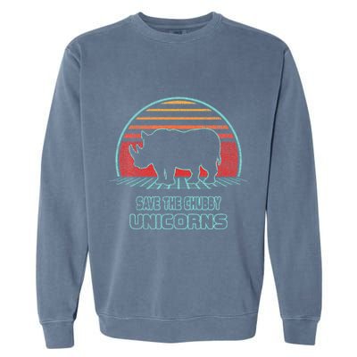 Rhino Save The Chubby Unicorns Retro 80s Style Funny Garment-Dyed Sweatshirt