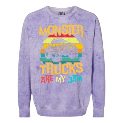 Retro Sunset Truck Vintage Monster Trucks Are My Jam Colorblast Crewneck Sweatshirt