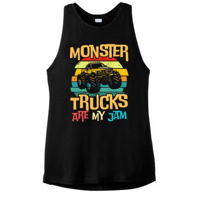 Retro Sunset Truck Vintage Monster Trucks Are My Jam Ladies PosiCharge Tri-Blend Wicking Tank