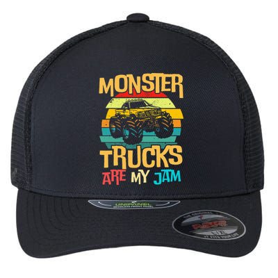 Retro Sunset Truck Vintage Monster Trucks Are My Jam Flexfit Unipanel Trucker Cap