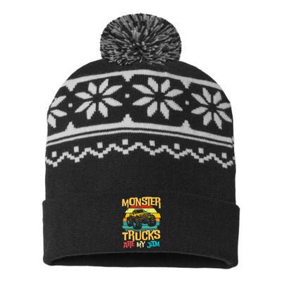 Retro Sunset Truck Vintage Monster Trucks Are My Jam USA-Made Snowflake Beanie