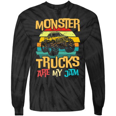 Retro Sunset Truck Vintage Monster Trucks Are My Jam Tie-Dye Long Sleeve Shirt