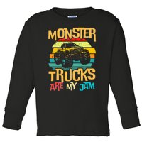 Retro Sunset Truck Vintage Monster Trucks Are My Jam Toddler Long Sleeve Shirt