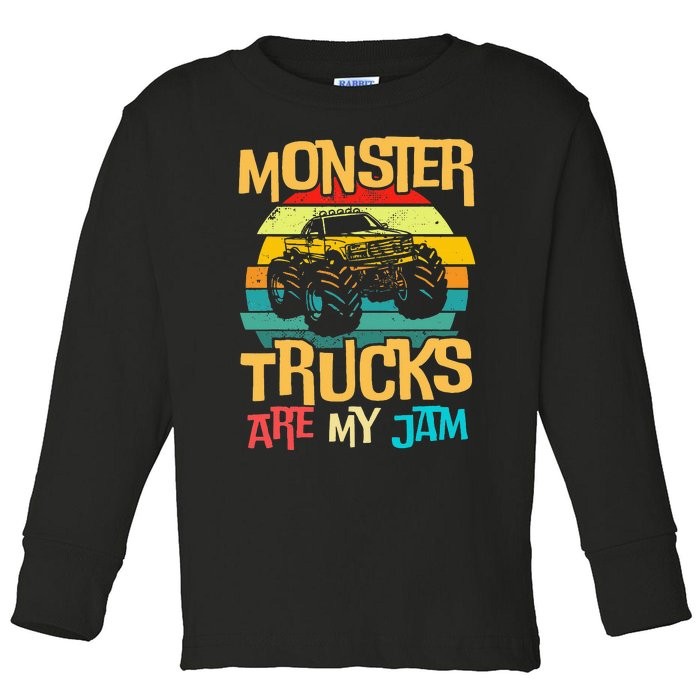 Retro Sunset Truck Vintage Monster Trucks Are My Jam Toddler Long Sleeve Shirt