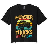 Retro Sunset Truck Vintage Monster Trucks Are My Jam Women's Crop Top Tee