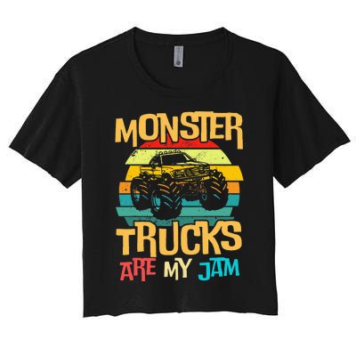 Retro Sunset Truck Vintage Monster Trucks Are My Jam Women's Crop Top Tee