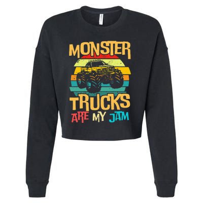 Retro Sunset Truck Vintage Monster Trucks Are My Jam Cropped Pullover Crew