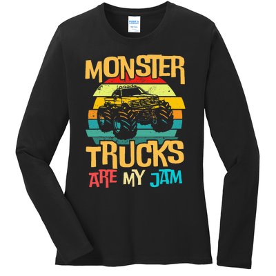 Retro Sunset Truck Vintage Monster Trucks Are My Jam Ladies Long Sleeve Shirt