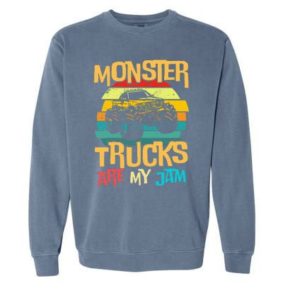 Retro Sunset Truck Vintage Monster Trucks Are My Jam Garment-Dyed Sweatshirt