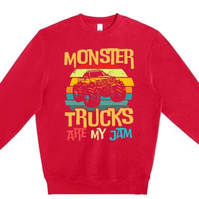 Retro Sunset Truck Vintage Monster Trucks Are My Jam Premium Crewneck Sweatshirt