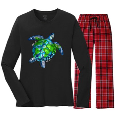 Restore Sea Turtle Tie Dye Save The Planet Earth Day Women's Long Sleeve Flannel Pajama Set 