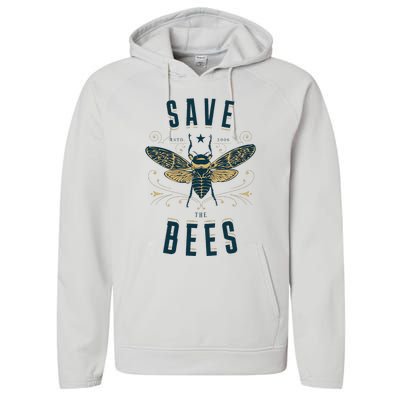 Retro Save The Bees Apiary Bee Beekeeper Earth Day Performance Fleece Hoodie