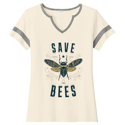 Retro Save The Bees Apiary Bee Beekeeper Earth Day Ladies Halftime Notch Neck Tee