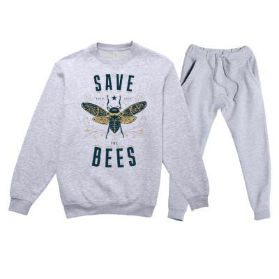 Retro Save The Bees Apiary Bee Beekeeper Earth Day Premium Crewneck Sweatsuit Set