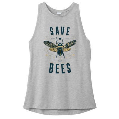 Retro Save The Bees Apiary Bee Beekeeper Earth Day Ladies PosiCharge Tri-Blend Wicking Tank