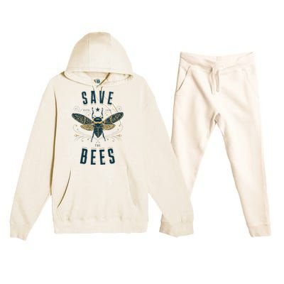 Retro Save The Bees Apiary Bee Beekeeper Earth Day Premium Hooded Sweatsuit Set