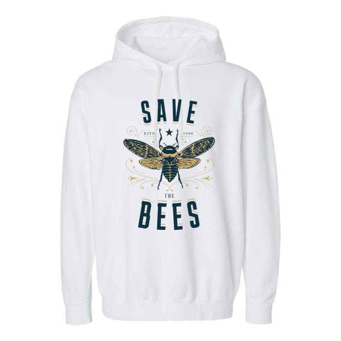 Retro Save The Bees Apiary Bee Beekeeper Earth Day Garment-Dyed Fleece Hoodie