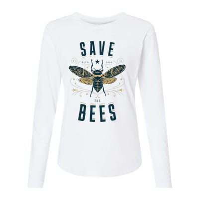 Retro Save The Bees Apiary Bee Beekeeper Earth Day Womens Cotton Relaxed Long Sleeve T-Shirt