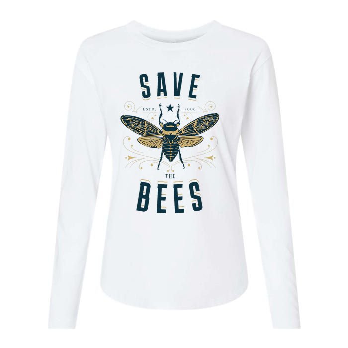 Retro Save The Bees Apiary Bee Beekeeper Earth Day Womens Cotton Relaxed Long Sleeve T-Shirt