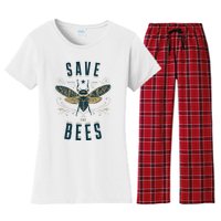 Retro Save The Bees Apiary Bee Beekeeper Earth Day Women's Flannel Pajama Set