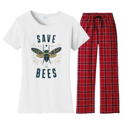 Retro Save The Bees Apiary Bee Beekeeper Earth Day Women's Flannel Pajama Set