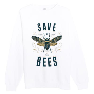 Retro Save The Bees Apiary Bee Beekeeper Earth Day Premium Crewneck Sweatshirt