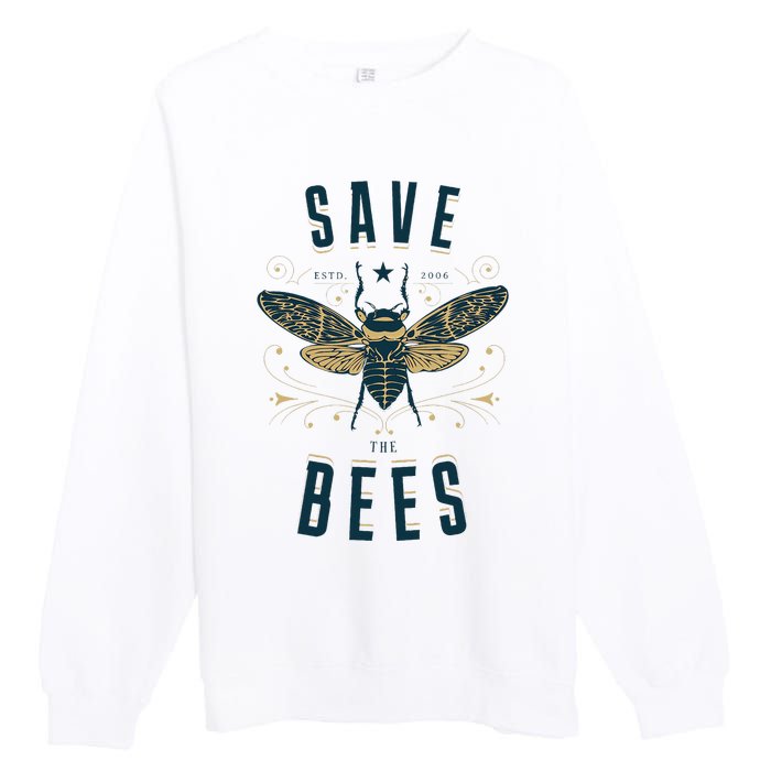 Retro Save The Bees Apiary Bee Beekeeper Earth Day Premium Crewneck Sweatshirt