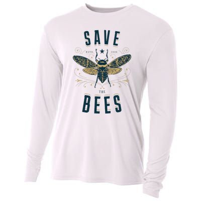 Retro Save The Bees Apiary Bee Beekeeper Earth Day Cooling Performance Long Sleeve Crew