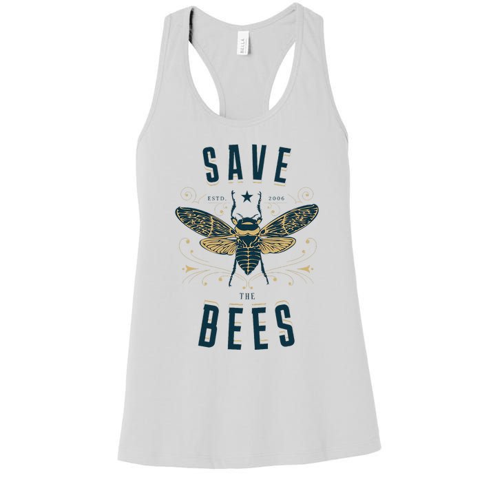 Retro Save The Bees Apiary Bee Beekeeper Earth Day Women's Racerback Tank