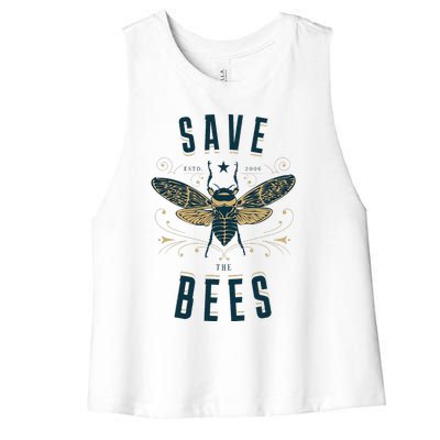 Retro Save The Bees Apiary Bee Beekeeper Earth Day Women's Racerback Cropped Tank