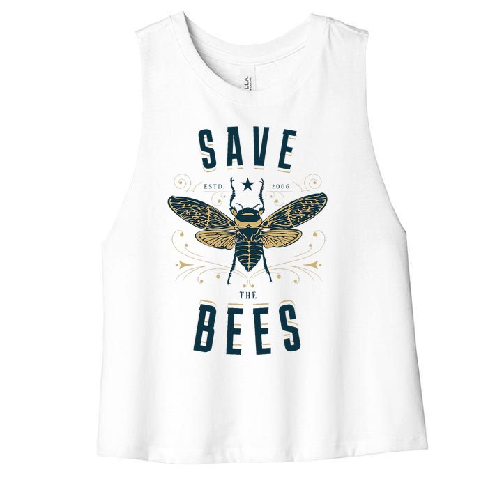 Retro Save The Bees Apiary Bee Beekeeper Earth Day Women's Racerback Cropped Tank