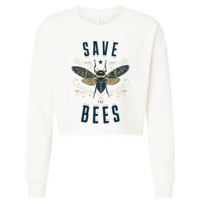 Retro Save The Bees Apiary Bee Beekeeper Earth Day Cropped Pullover Crew