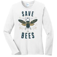 Retro Save The Bees Apiary Bee Beekeeper Earth Day Ladies Long Sleeve Shirt