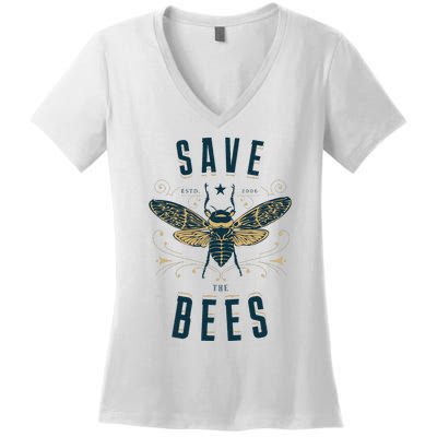 Retro Save The Bees Apiary Bee Beekeeper Earth Day Women's V-Neck T-Shirt