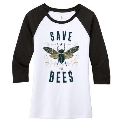 Retro Save The Bees Apiary Bee Beekeeper Earth Day Women's Tri-Blend 3/4-Sleeve Raglan Shirt