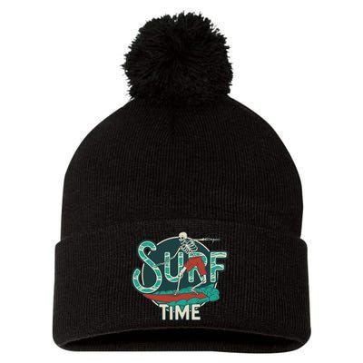 Retro Surf Time Skull Pom Pom 12in Knit Beanie