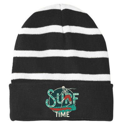 Retro Surf Time Skull Striped Beanie with Solid Band