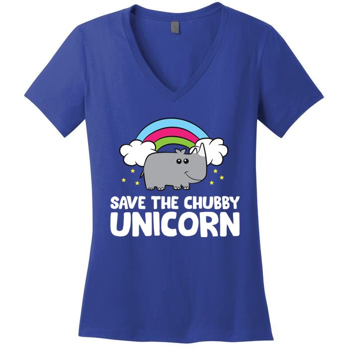 Rhinoceros Save The Chubby Unicorn Love Rhinos Gift Women's V-Neck T-Shirt