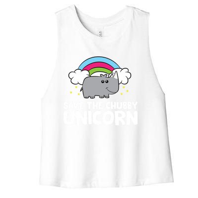 Rhinoceros Save The Chubby Unicorn Love Rhinos Gift Women's Racerback Cropped Tank