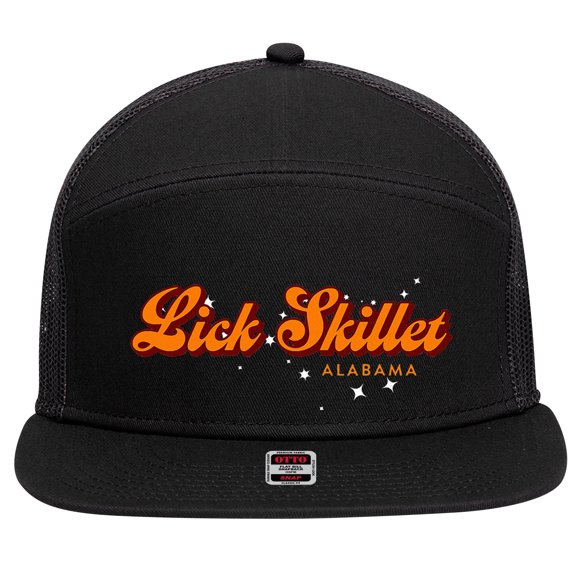 Retro Small Town Alabama Lick Skillet 7 Panel Mesh Trucker Snapback Hat