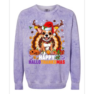 Reindeer Santa Turkey Chihuahua Dog Happy Hallothanksmas Gift Colorblast Crewneck Sweatshirt