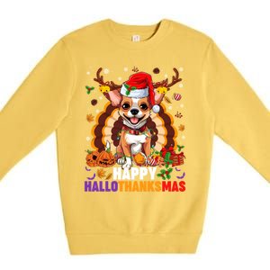 Reindeer Santa Turkey Chihuahua Dog Happy Hallothanksmas Gift Premium Crewneck Sweatshirt