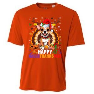 Reindeer Santa Turkey Chihuahua Dog Happy Hallothanksmas Gift Cooling Performance Crew T-Shirt