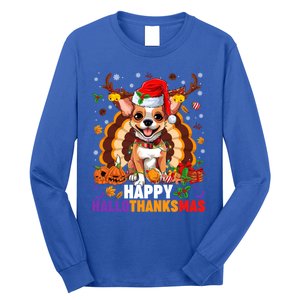 Reindeer Santa Turkey Chihuahua Dog Happy Hallothanksmas Gift Long Sleeve Shirt