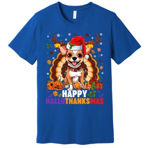 Reindeer Santa Turkey Chihuahua Dog Happy Hallothanksmas Gift Premium T-Shirt