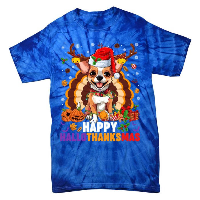 Reindeer Santa Turkey Chihuahua Dog Happy Hallothanksmas Gift Tie-Dye T-Shirt