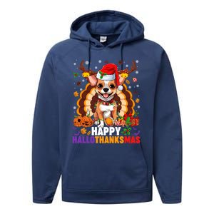 Reindeer Santa Turkey Chihuahua Dog Happy Hallothanksmas Gift Performance Fleece Hoodie