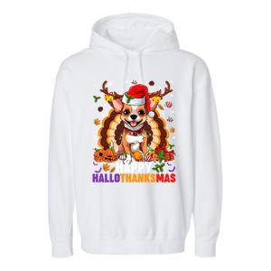 Reindeer Santa Turkey Chihuahua Dog Happy Hallothanksmas Gift Garment-Dyed Fleece Hoodie